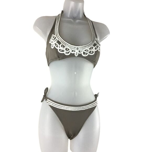 Victoria's Secret Other - Victoria’s Secret Taupe W/White Lace Bikini Suit